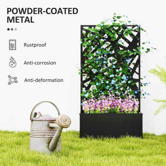 Metal Raised Garden Bed with Decorative Privacy Screen & Trellis