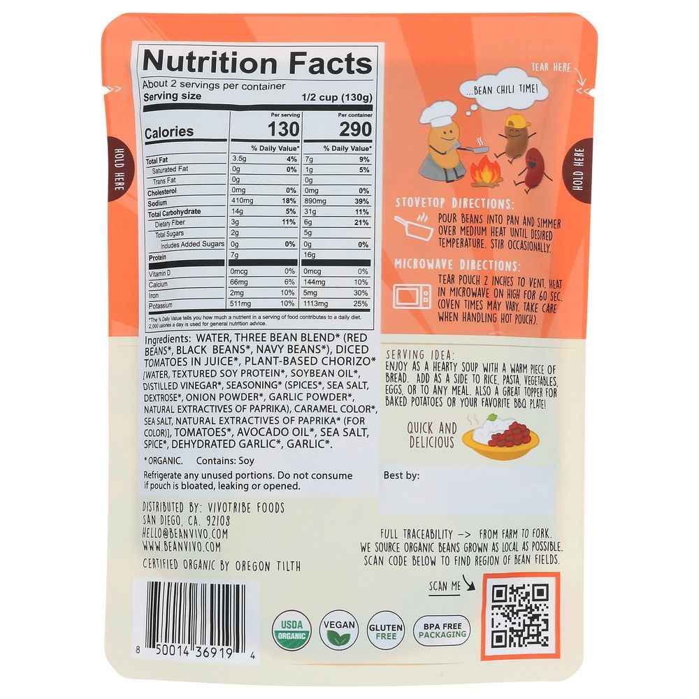 BEANVIVO: Three Bean Vegan Chili, 10 oz