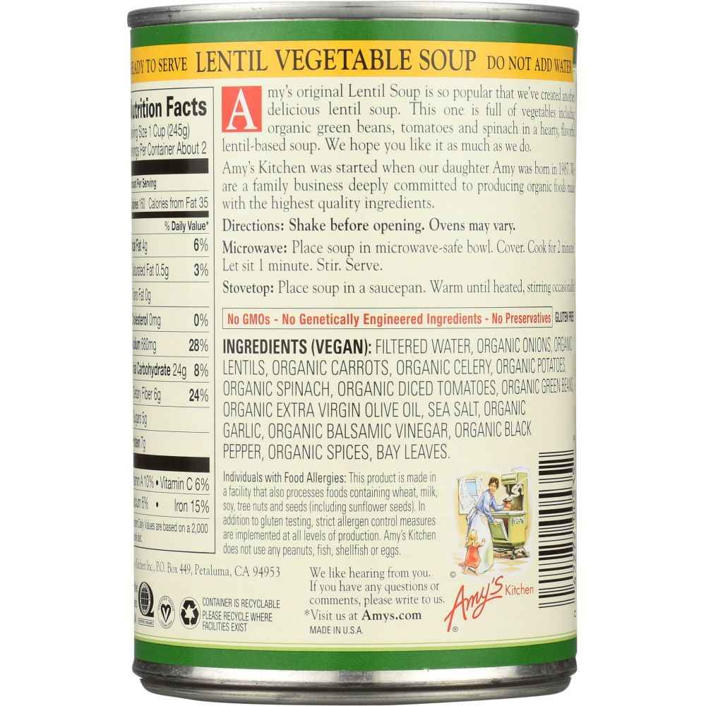 AMY'S: Organic Lentil Vegetable Soup, 14.5 oz