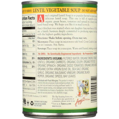 AMY'S: Organic Lentil Vegetable Soup, 14.5 oz