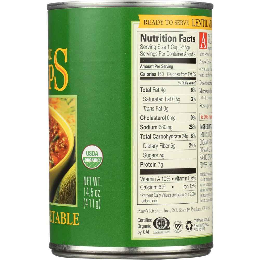 AMY'S: Organic Lentil Vegetable Soup, 14.5 oz