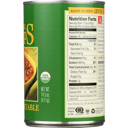 AMY'S: Organic Lentil Vegetable Soup, 14.5 oz