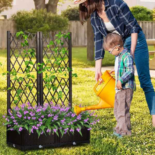 Raised Garden Planter with Trellis - Carbonized Color