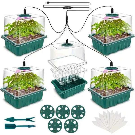 5-Pack Seed Starter Kit with LED Grow Lights – Indoor Propagation Trays with Humidity Domes