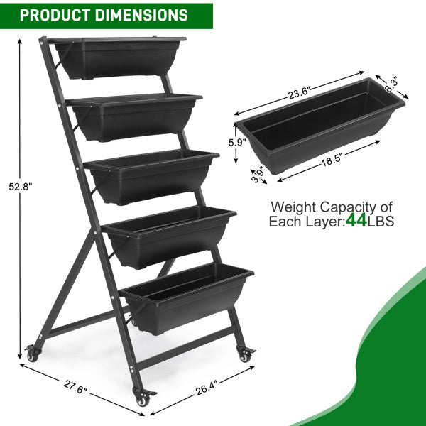 5-tier vertical garden planter showing dimensions
